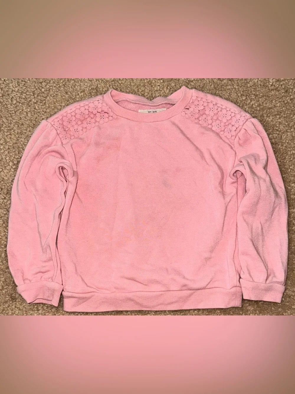 Girls' Pink Lace Shoulder Sweatshirt